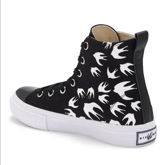 McQueen Hi Top Sneakers Black White Sparrows Brand New - Picture 3 of 11